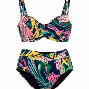 NWT Birdsong Waikiki Print Underwire Bikini Set - Size 32DD Top & Medium Bottom